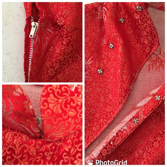 Vintage 60s Red Brocade Asian Chinese Cheongsam Dress Qipao Traditional (T3) - Picture 2 of 16